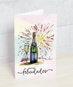 Postal: Muchas Felicidades (cava y copa)